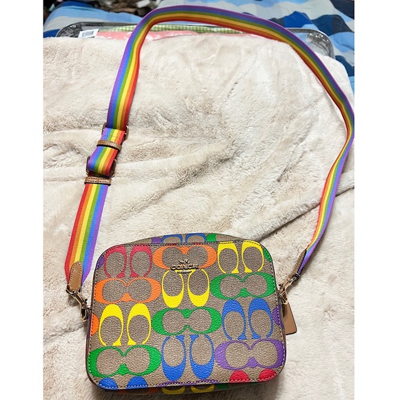 Coach Jamie Camera Bag in Rainbow 🌈 Signature Canvas NWOT - Picture 2 of 9